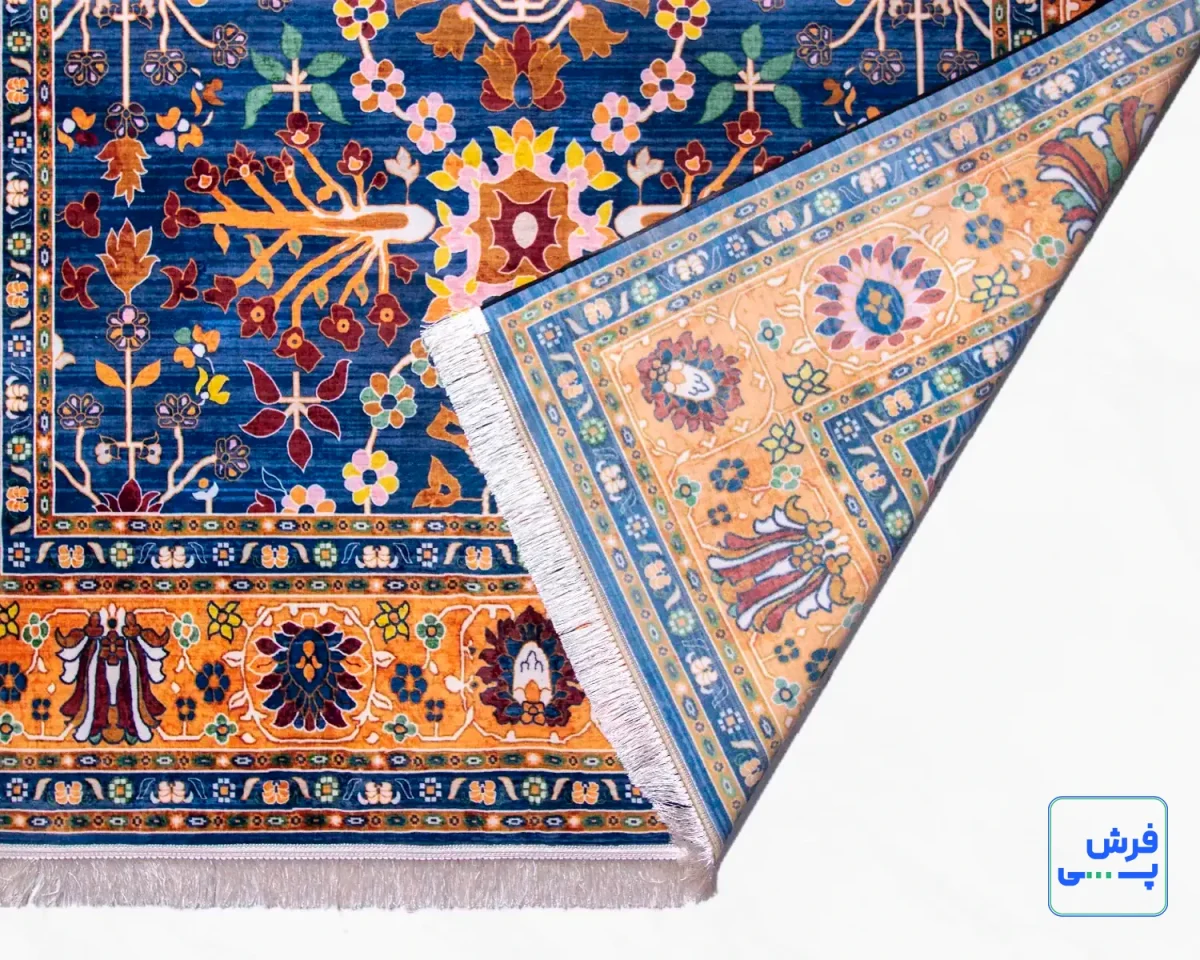 خرید قسطی |  فرش ابریشم ماشینی 730300 آبی حاشیه آجری