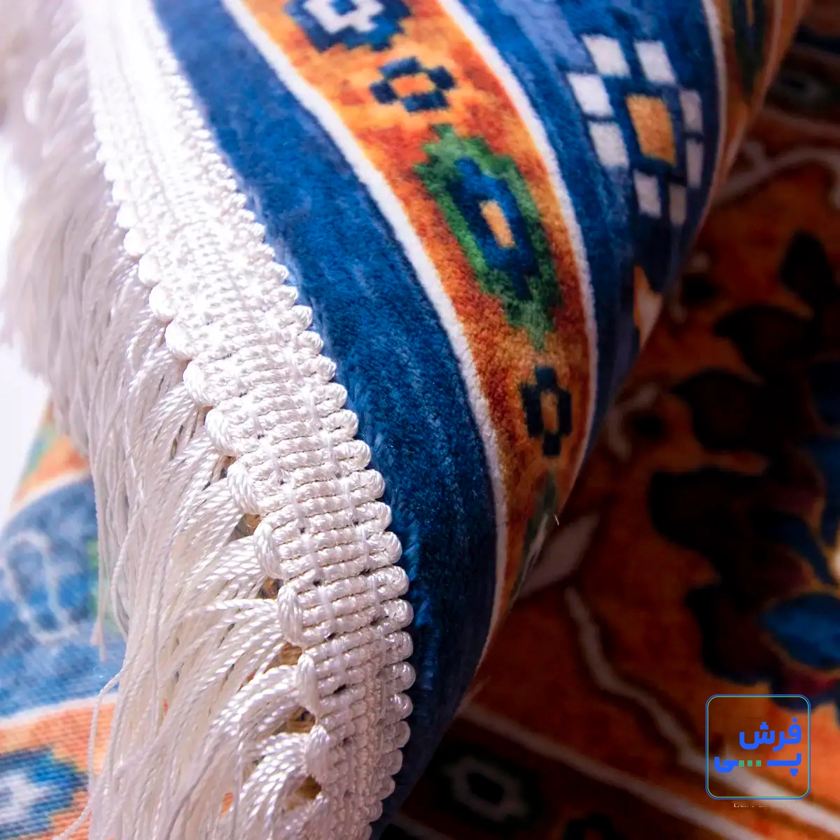 خرید قسطی |  فرش ابریشم ماشینی 730300 آبی حاشیه آجری