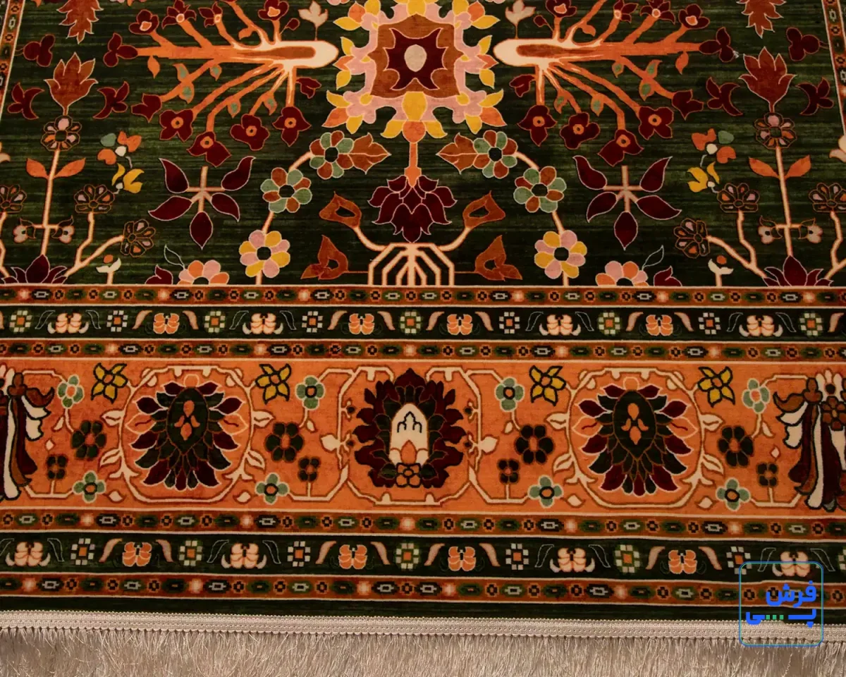 خرید قسطی |  فرش ابریشم ماشینی 730302 سبز نارنجی