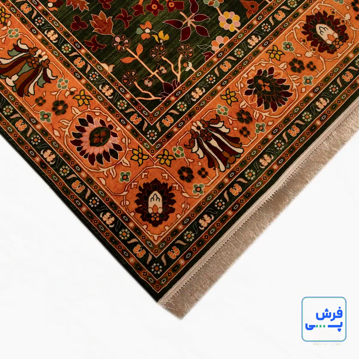 خرید قسطی |  فرش ابریشم ماشینی 730302 سبز نارنجی