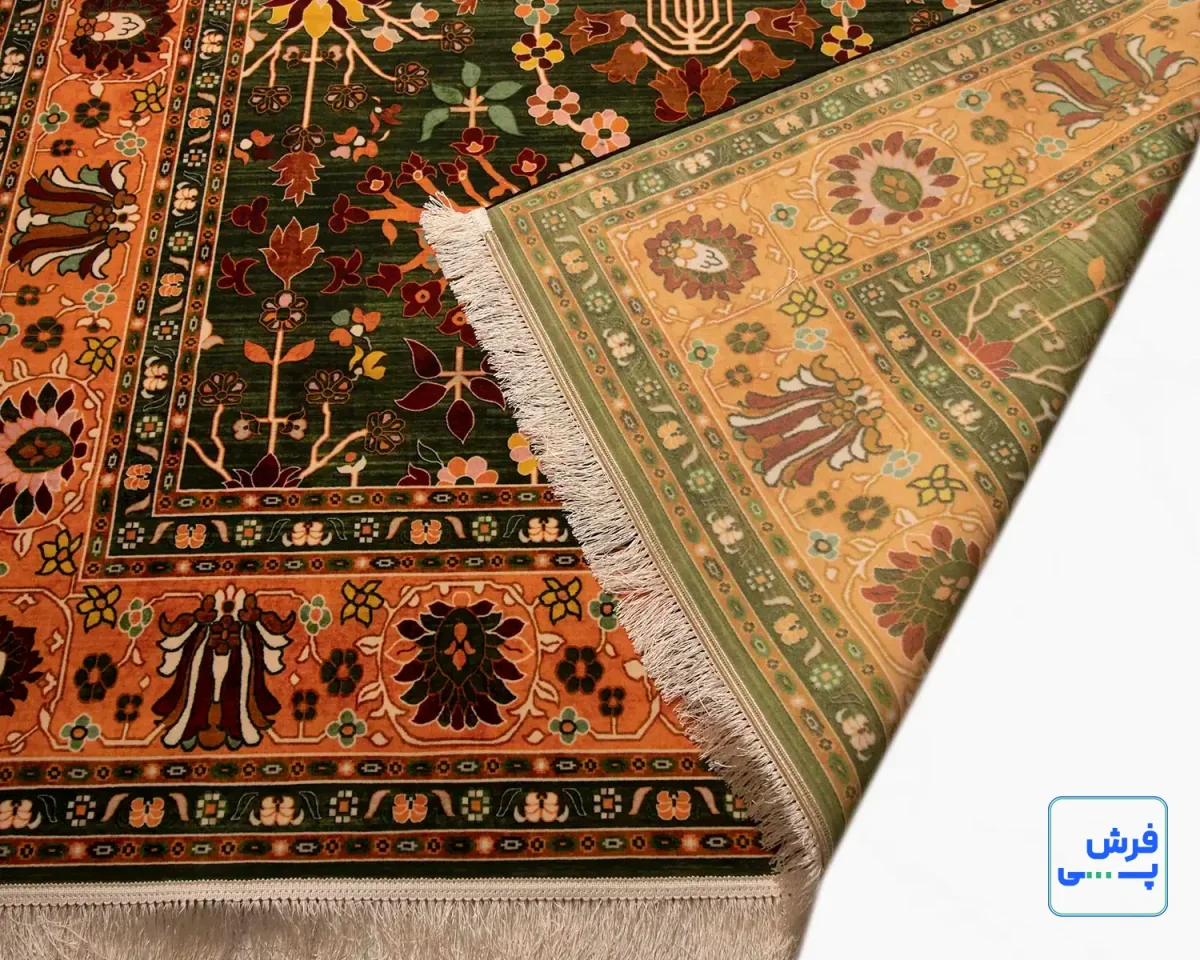 خرید قسطی |  فرش ابریشم ماشینی 730302 سبز نارنجی