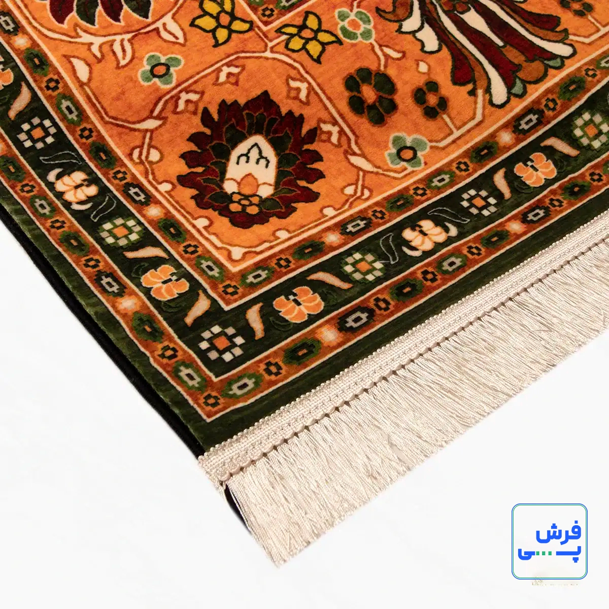 خرید قسطی |  فرش ابریشم ماشینی 730302 سبز نارنجی