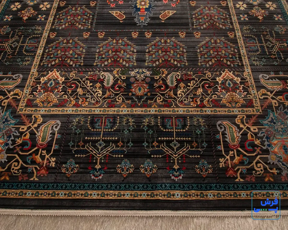 خرید قسطی |  فرش ابریشم ماشینی 730601 ذغالی