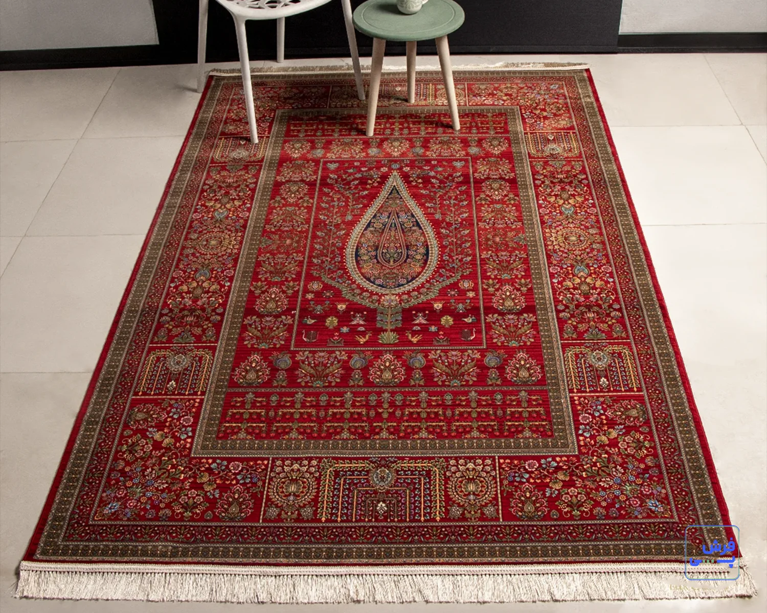 خرید قسطی |  فرش ابریشم ماشینی 730902 لاکی تمام رنگ