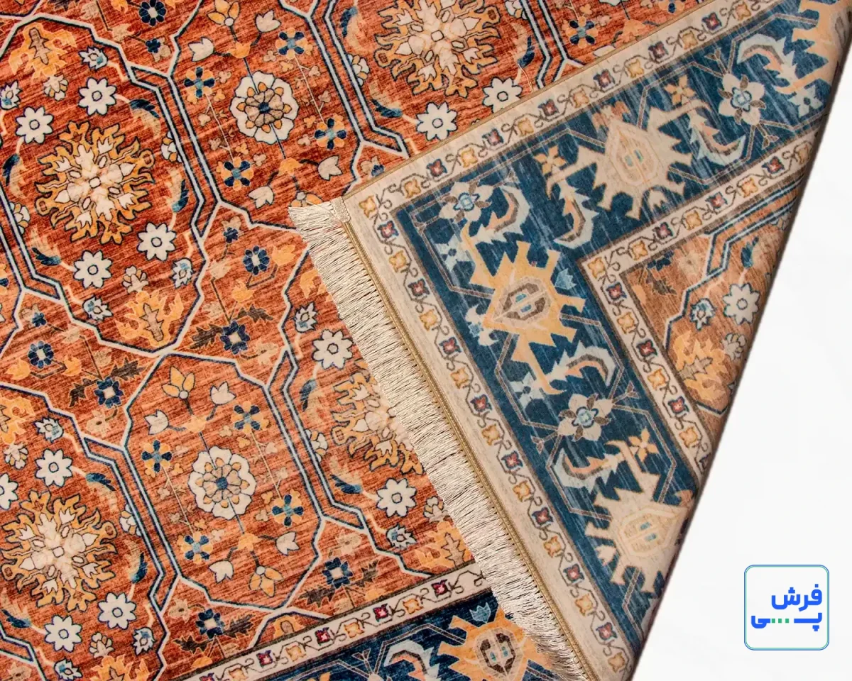 خرید قسطی |  فرش ابریشم ماشینی 731102 آجری سرمه ای