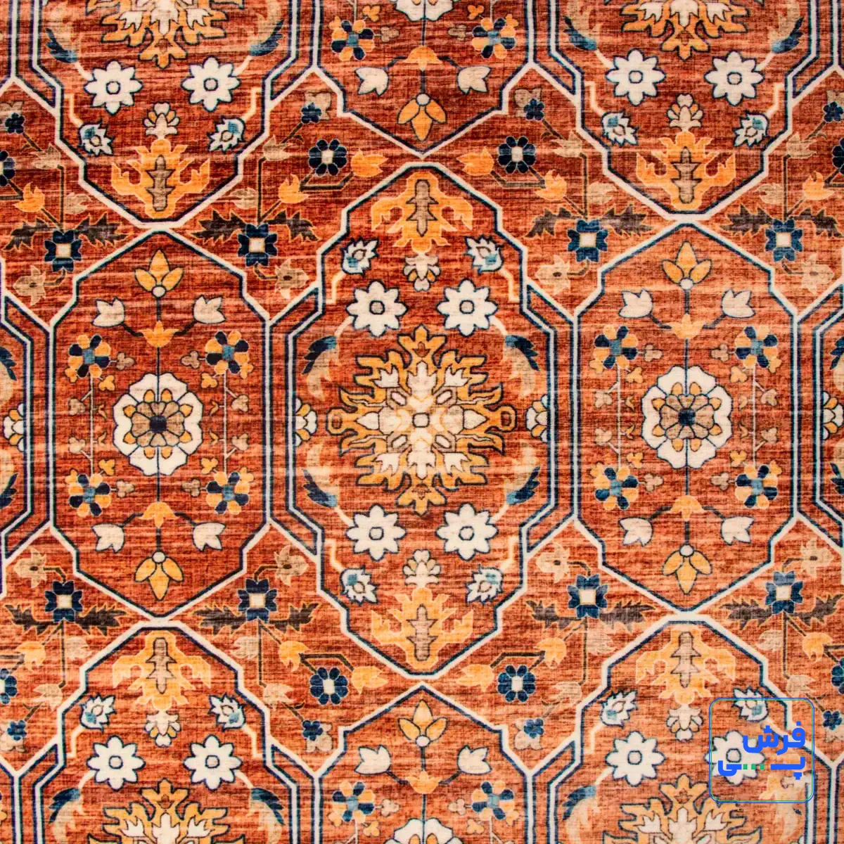 خرید قسطی |  فرش ابریشم ماشینی 731102 آجری سرمه ای
