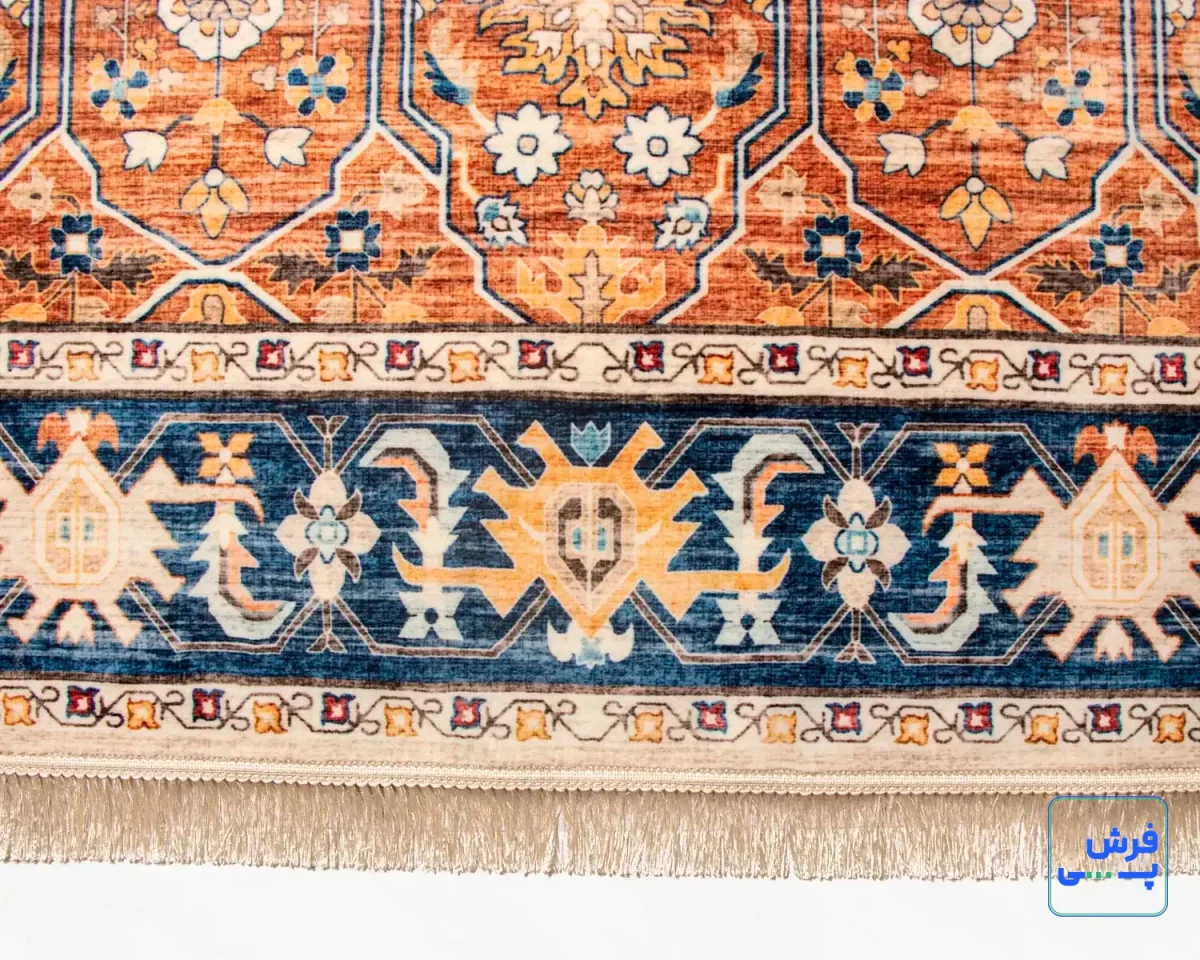 خرید قسطی |  فرش ابریشم ماشینی 731102 آجری سرمه ای