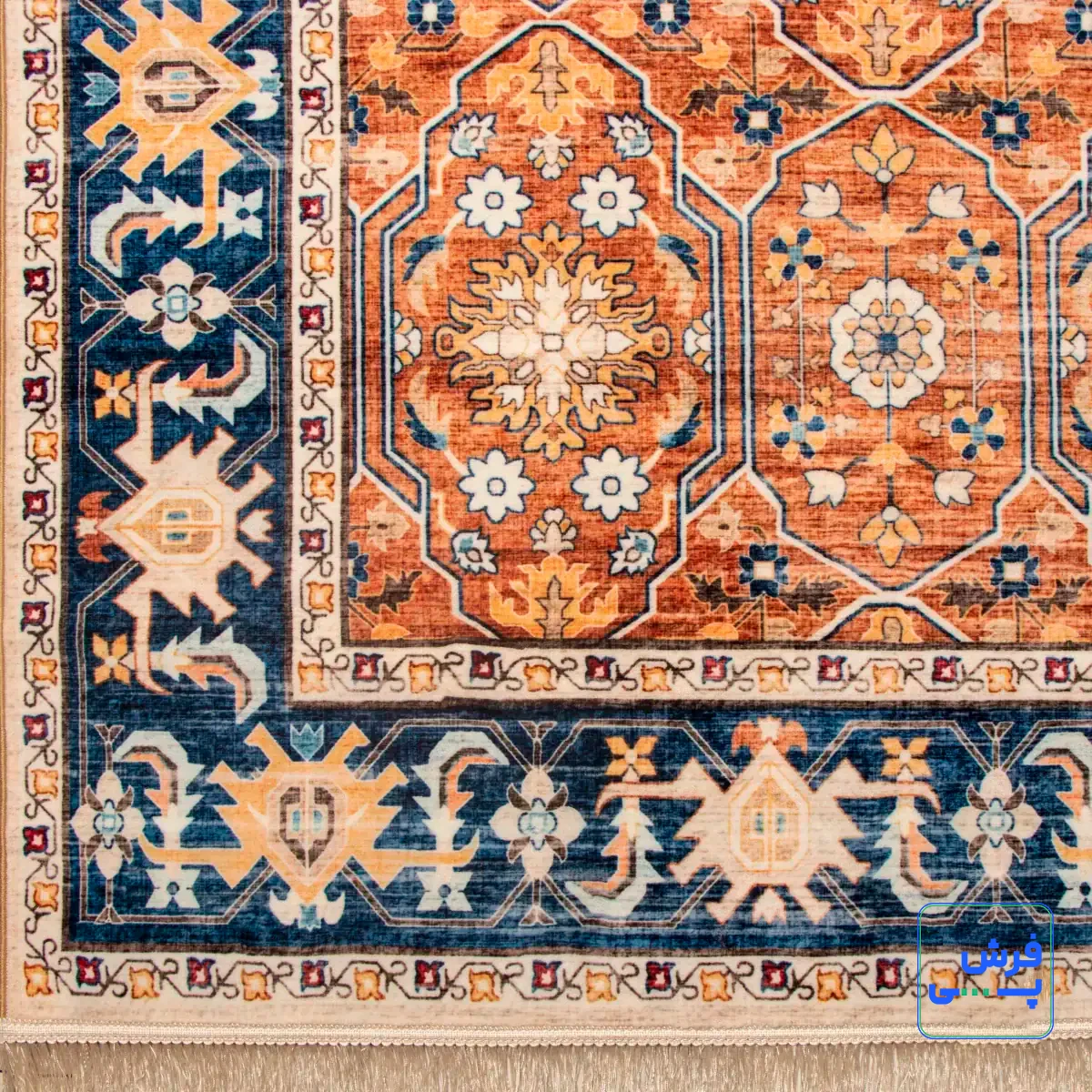 خرید قسطی |  فرش ابریشم ماشینی 731102 آجری سرمه ای
