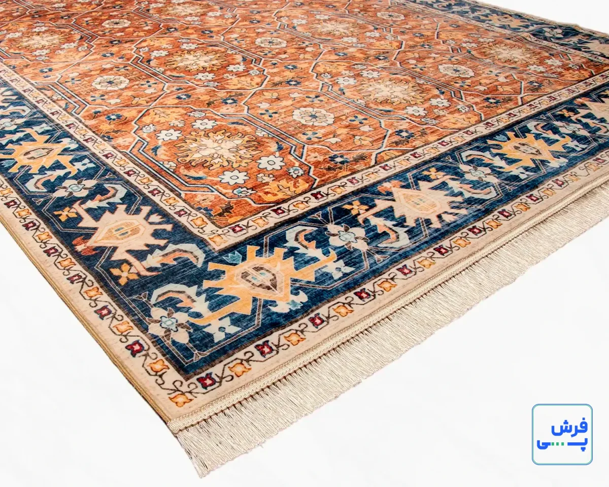 خرید قسطی |  فرش ابریشم ماشینی 731102 آجری سرمه ای