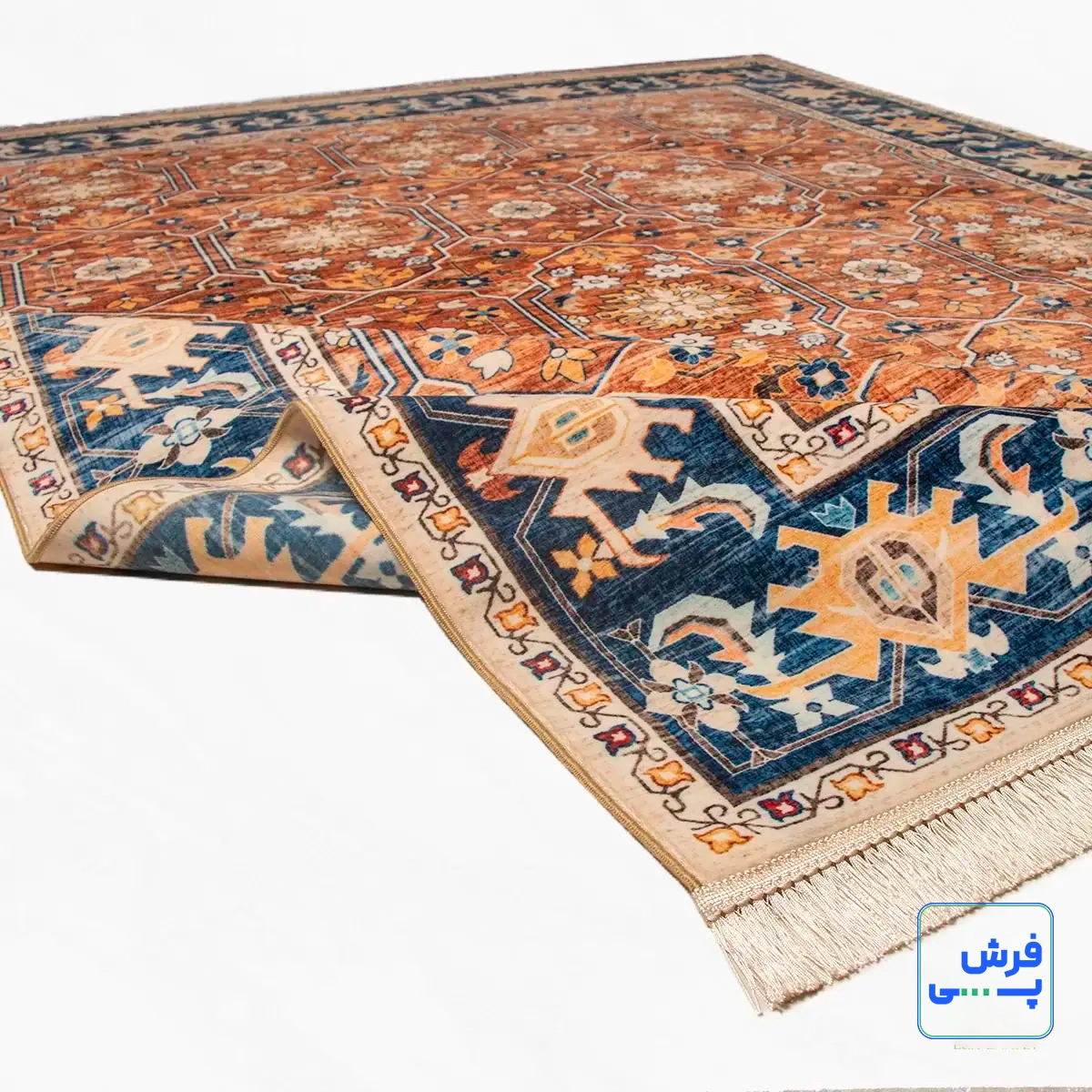 خرید قسطی |  فرش ابریشم ماشینی 731102 آجری سرمه ای