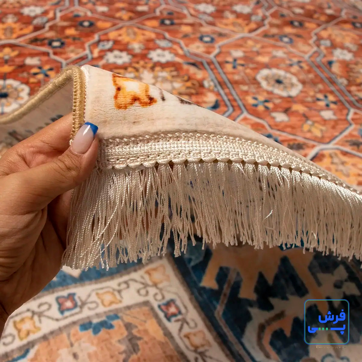 خرید قسطی |  فرش ابریشم ماشینی 731102 آجری سرمه ای