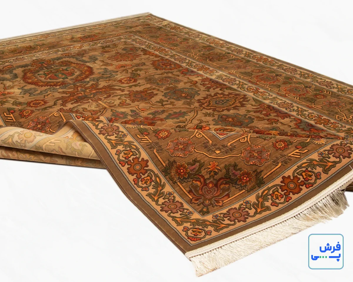 خرید قسطی |  فرش ابریشم ماشینی 740601 قهوی کرم