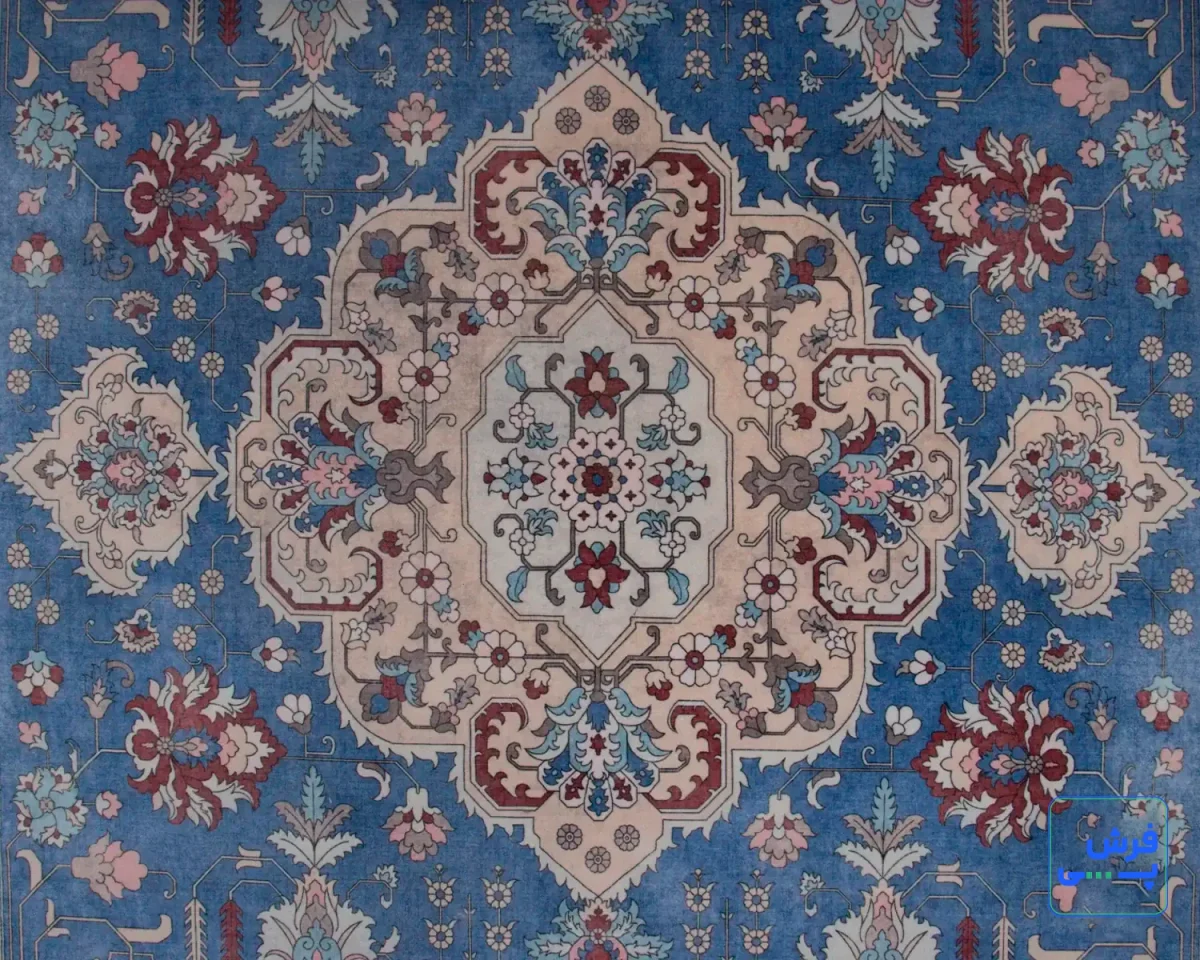 743100-5.webp خرید قسطی | فرش ابریشم ماشینی 743100 آبی کرم