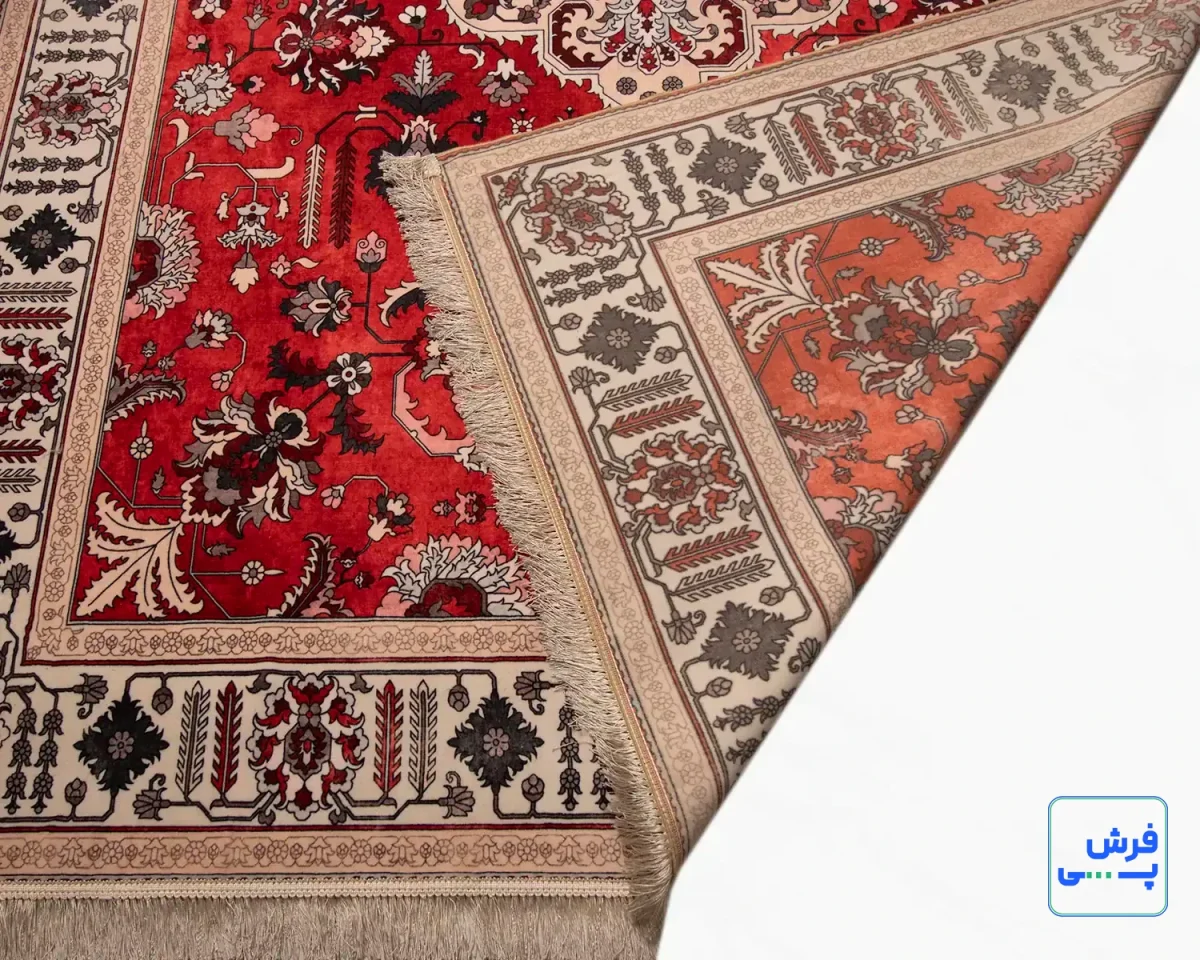 خرید قسطی |  فرش ابریشم ماشینی 743104 قرمز کرم