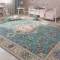 خرید قسطی |  فرش ابریشم ماشینی 743105 فیروزه‌ای کرم