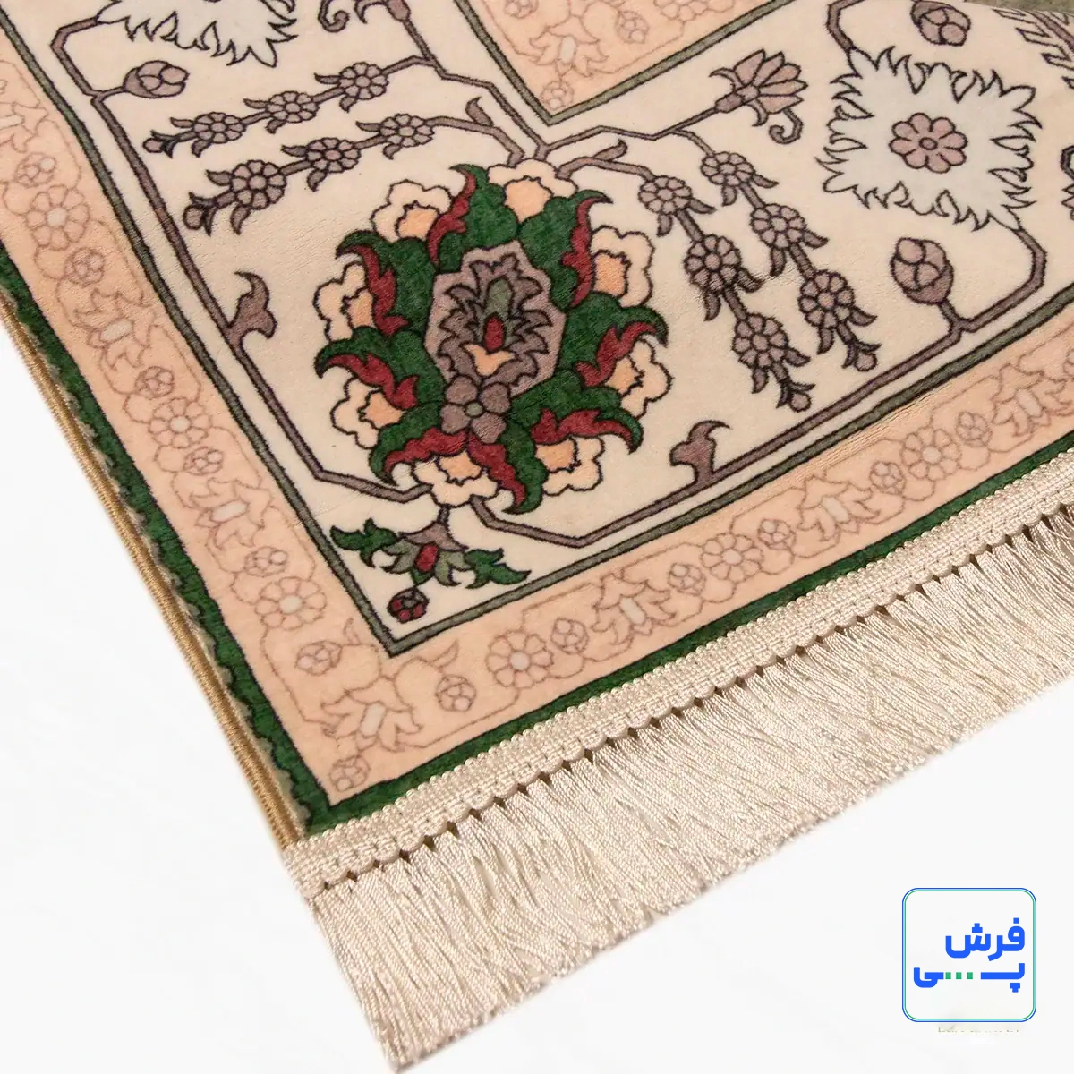 خرید قسطی |  فرش ابریشم ماشینی 743106 سبز کرم