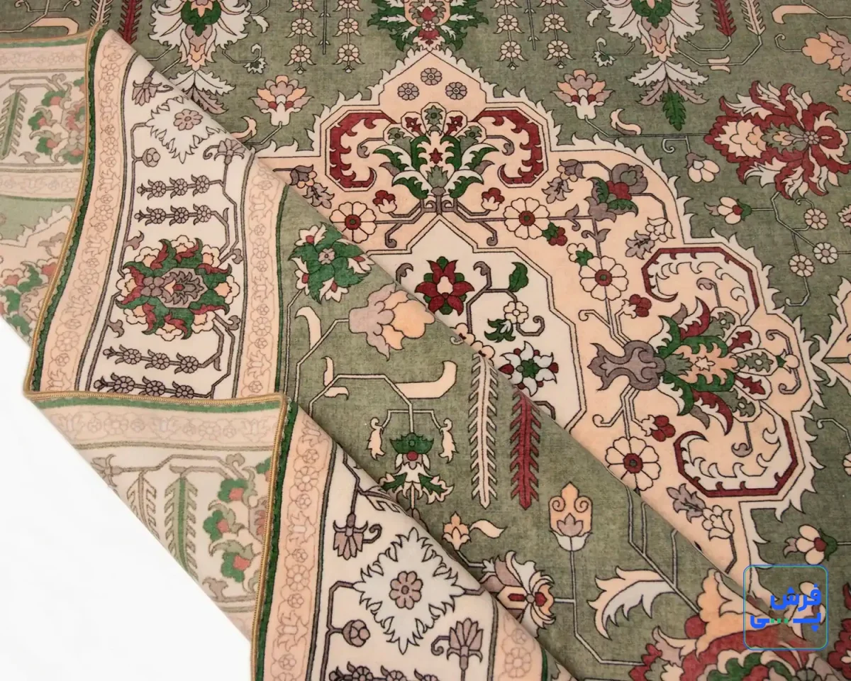 خرید قسطی |  فرش ابریشم ماشینی 743106 سبز کرم