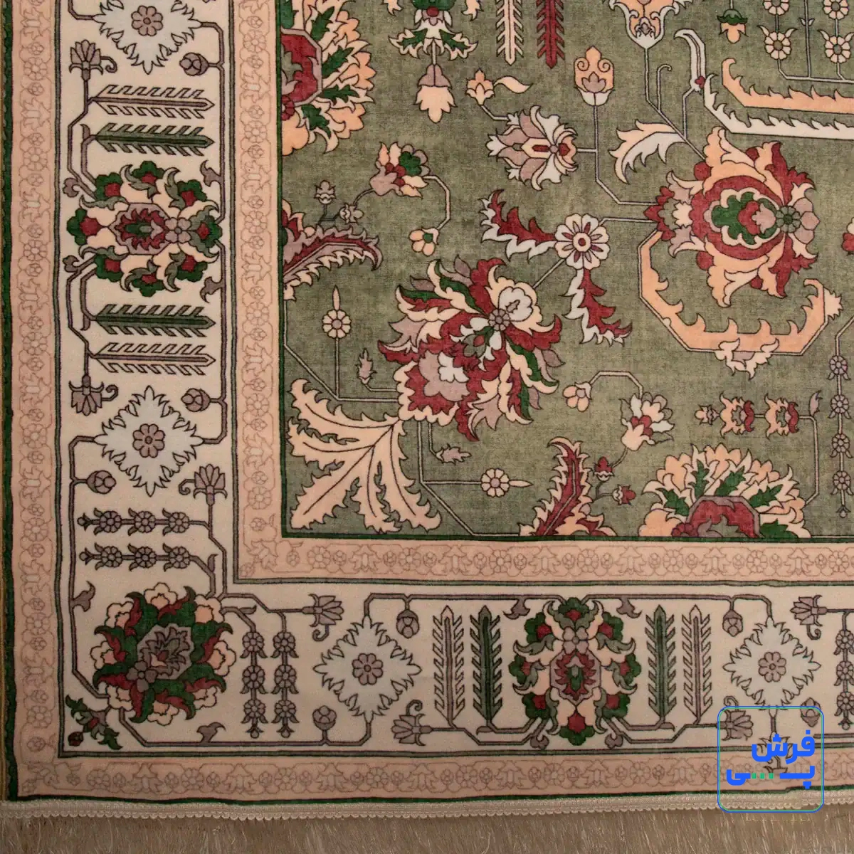 خرید قسطی |  فرش ابریشم ماشینی 743106 سبز کرم