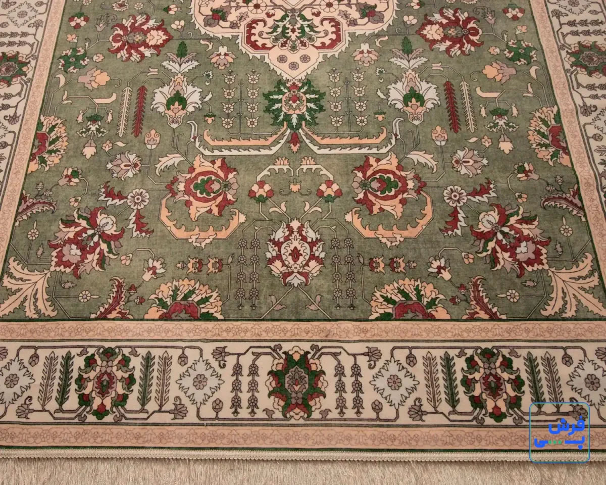 خرید قسطی |  فرش ابریشم ماشینی 743106 سبز کرم