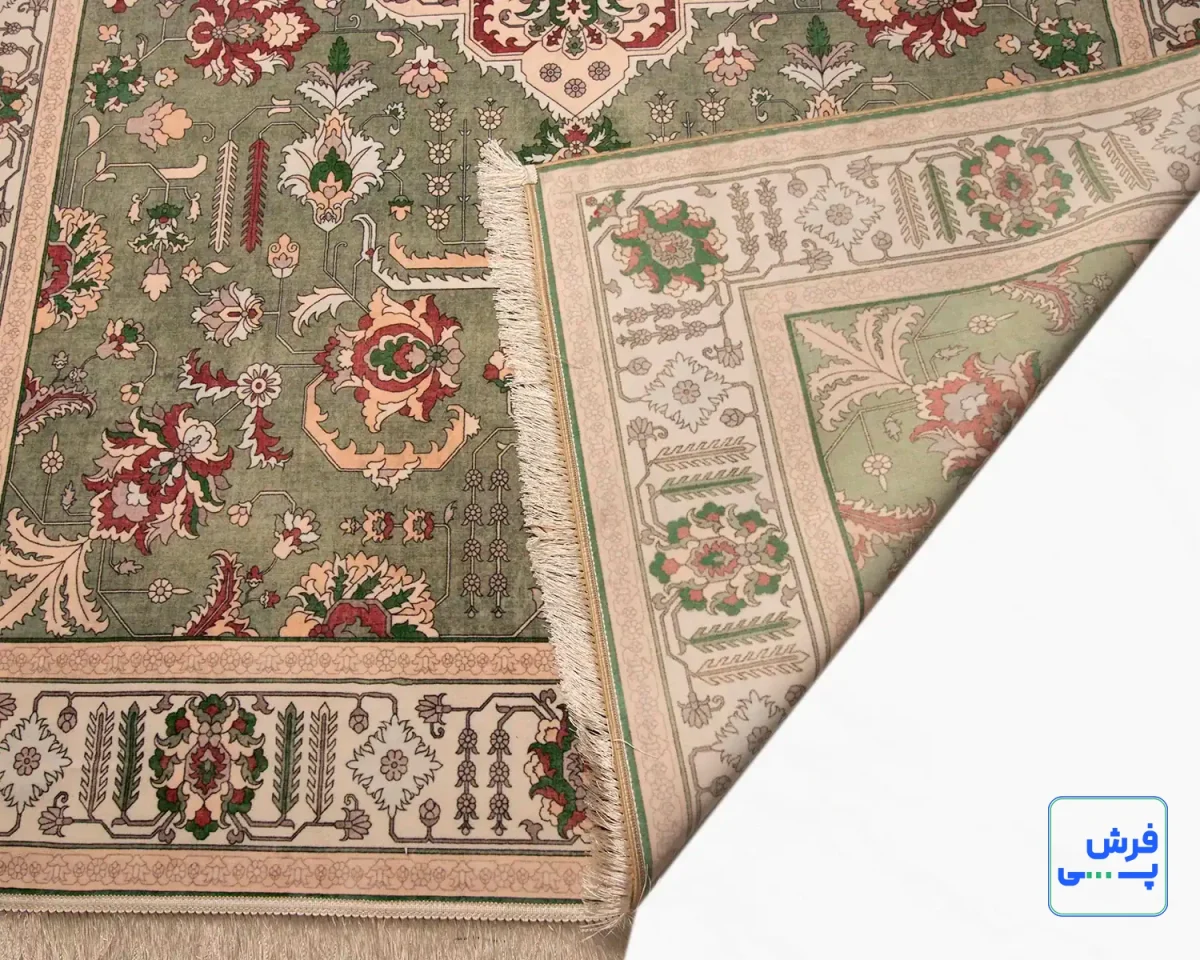خرید قسطی |  فرش ابریشم ماشینی 743106 سبز کرم