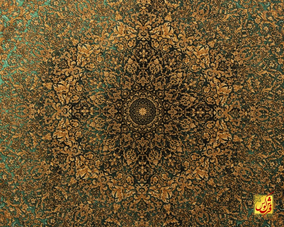 خرید قسطی |  فرش ابریشم ماشینی B1061 سبز طلایی