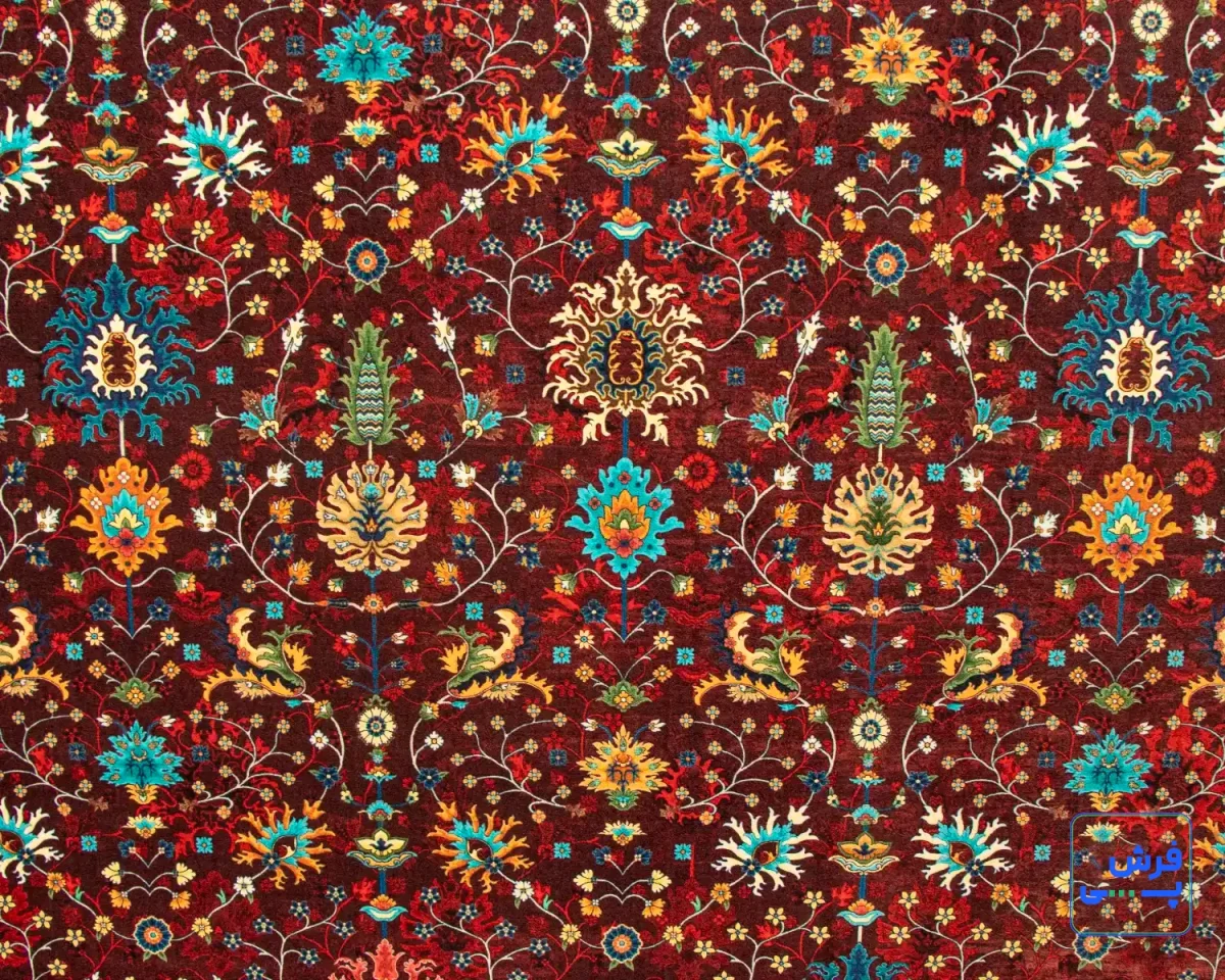خرید قسطی |  فرش ابریشم ماشینی C1067 قرمز لاکی