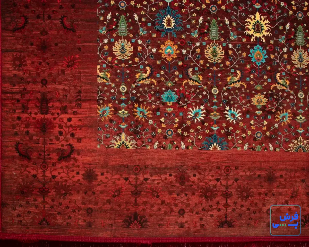 خرید قسطی |  فرش ابریشم ماشینی C1067 قرمز لاکی