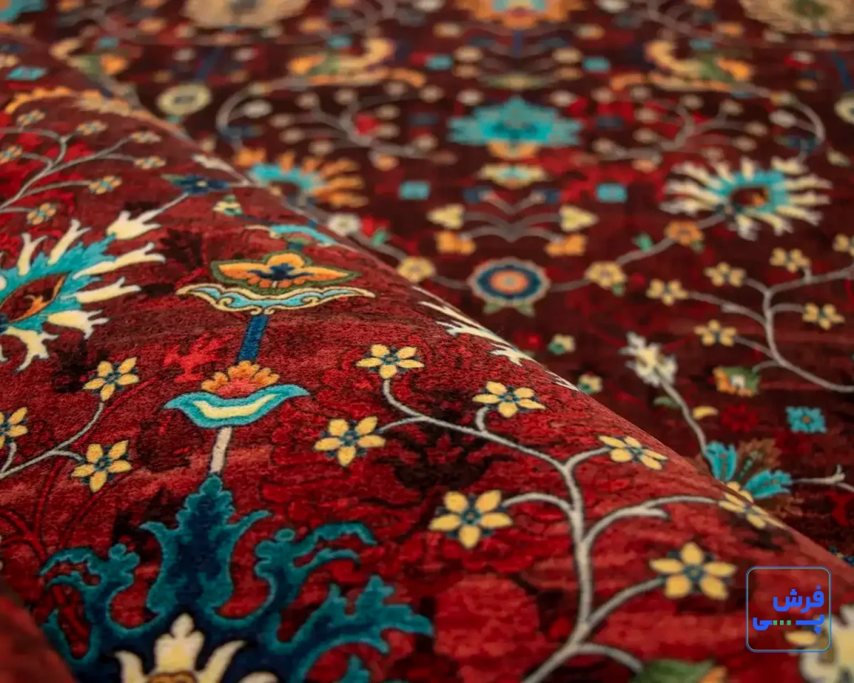 خرید قسطی |  فرش ابریشم ماشینی C1067 قرمز لاکی