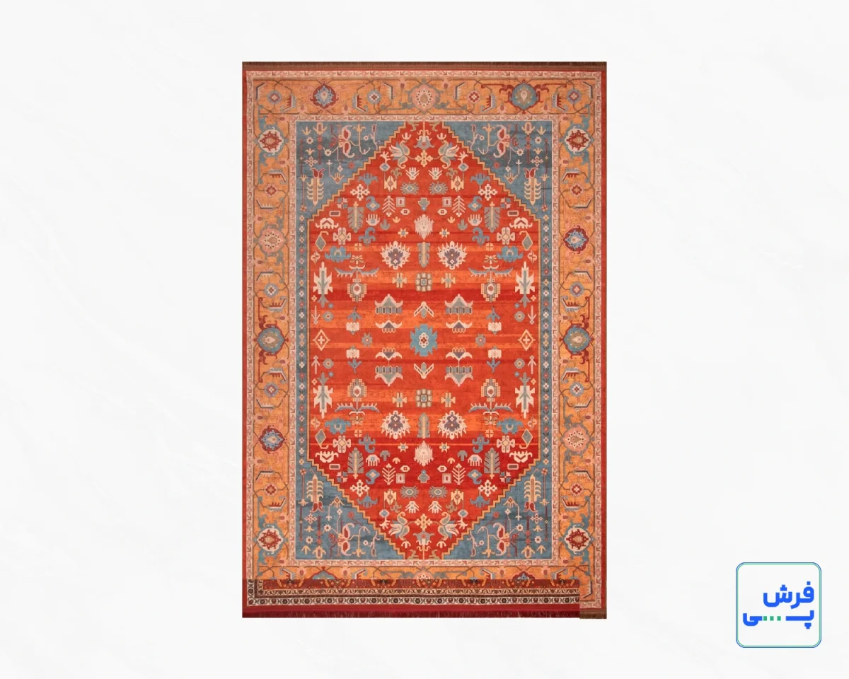 خرید قسطی |  فرش ابریشم ماشینی C1108 آجری آبی