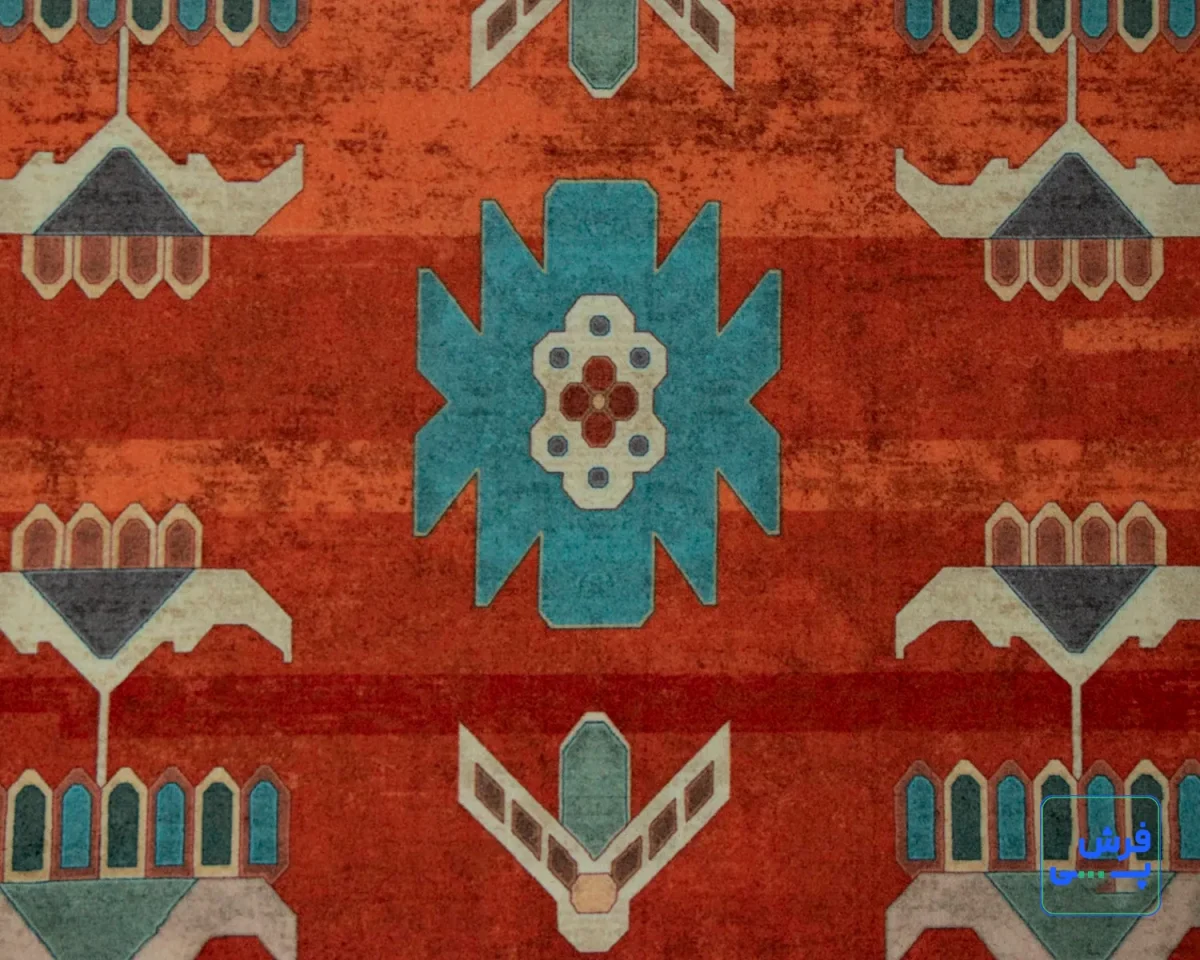 خرید قسطی |  فرش ابریشم ماشینی C1108 آجری آبی