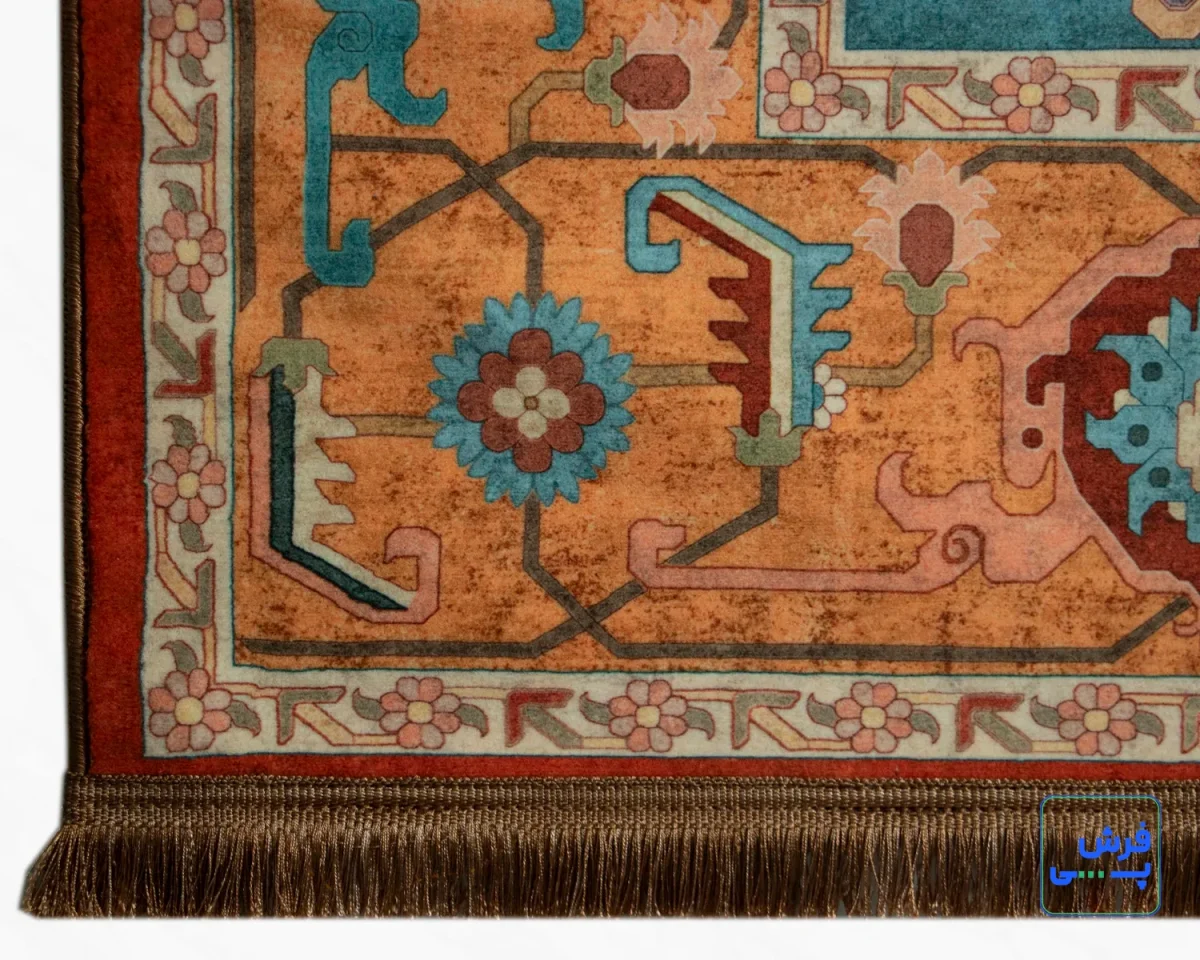 خرید قسطی |  فرش ابریشم ماشینی C1108 آجری آبی