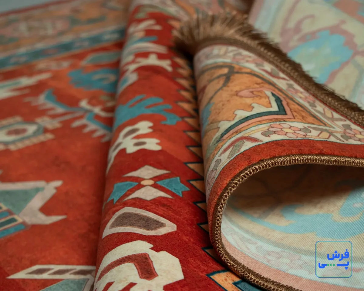 خرید قسطی |  فرش ابریشم ماشینی C1108 آجری آبی