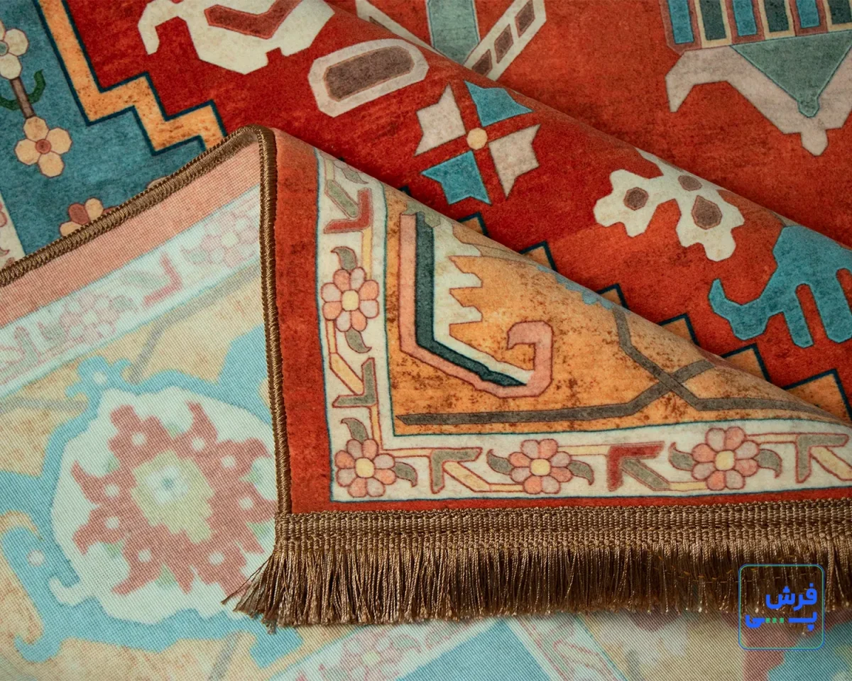 خرید قسطی |  فرش ابریشم ماشینی C1108 آجری آبی