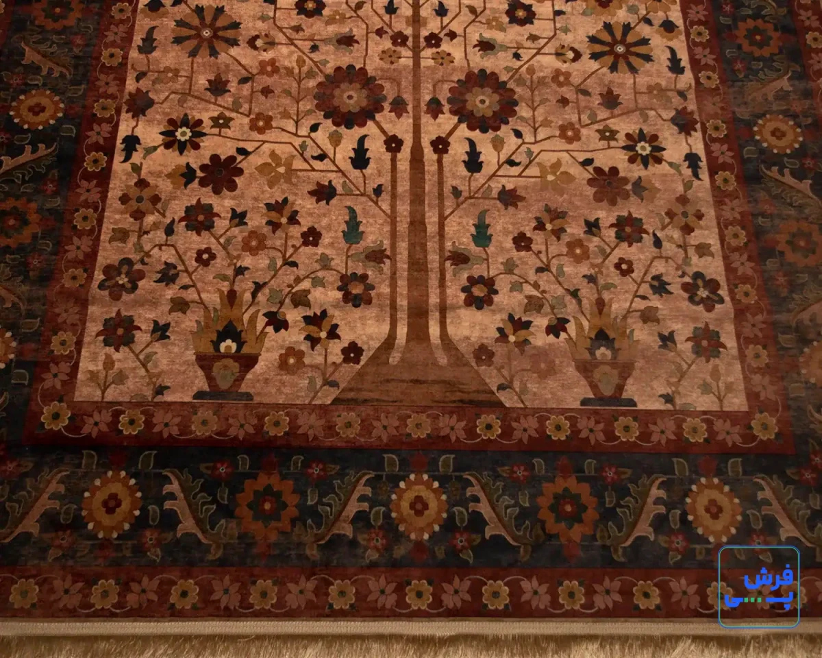 Z1086-8.webp خرید قسطی | فرش ابریشم ماشینی Z1086 کرم حاشیه سرمه ای