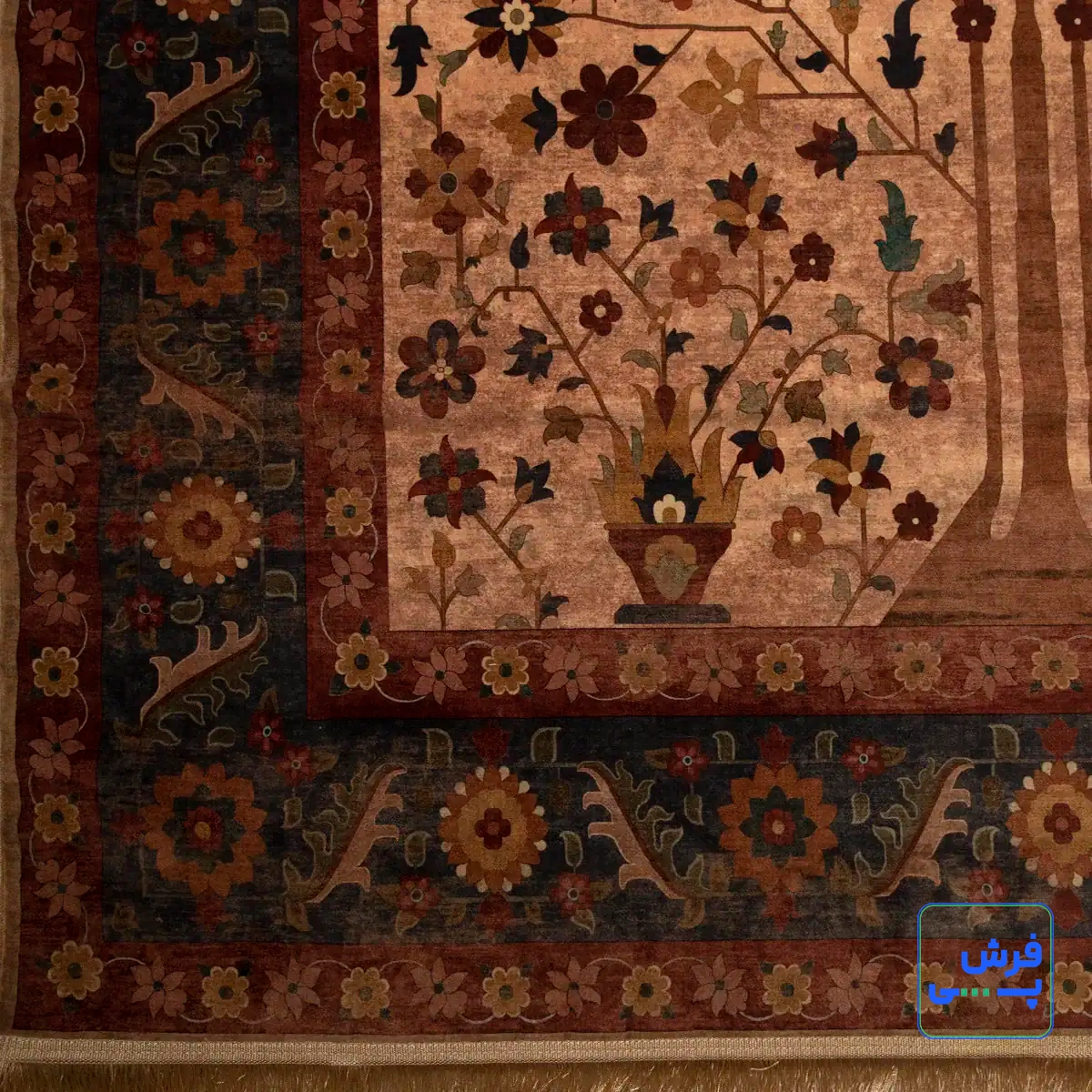 Z1086-9.webp خرید قسطی | فرش ابریشم ماشینی Z1086 کرم حاشیه سرمه ای