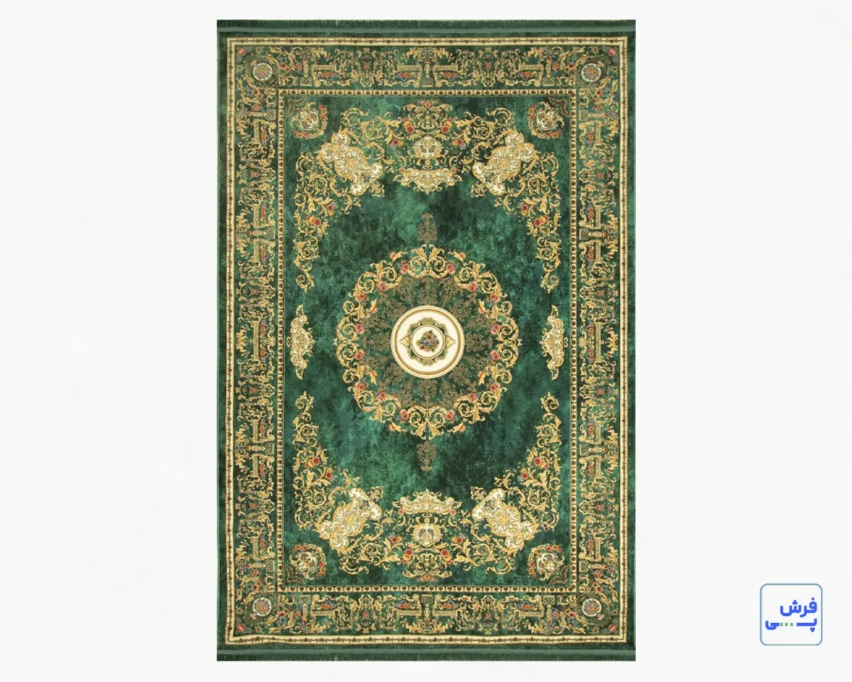 خرید قسطی |  فرش ابریشم ماشینی D1044 سبز کرم