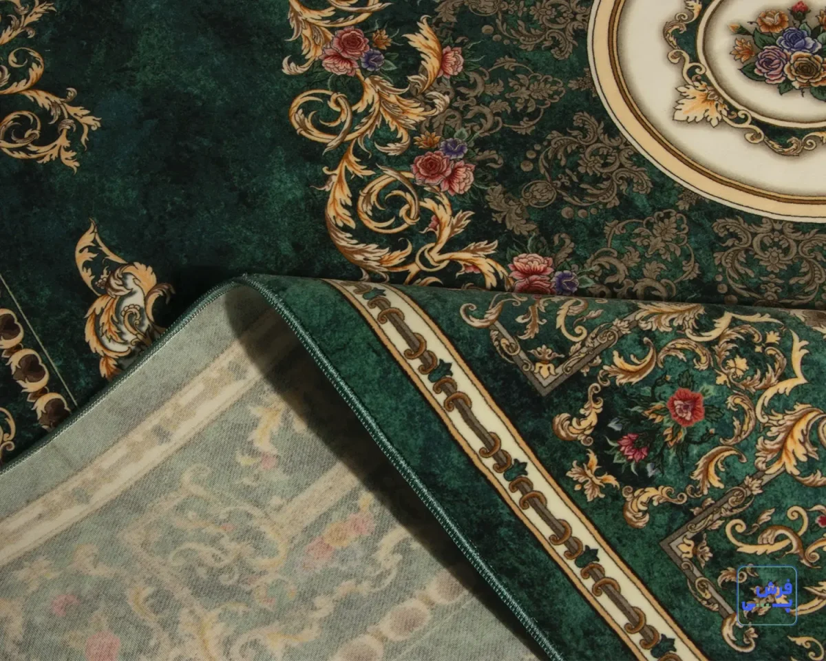 خرید قسطی |  فرش ابریشم ماشینی D1044 سبز کرم