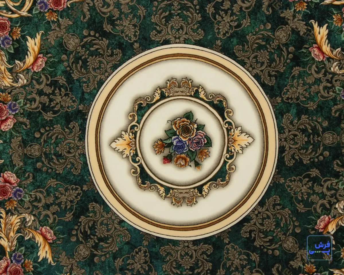 خرید قسطی |  فرش ابریشم ماشینی D1044 سبز کرم