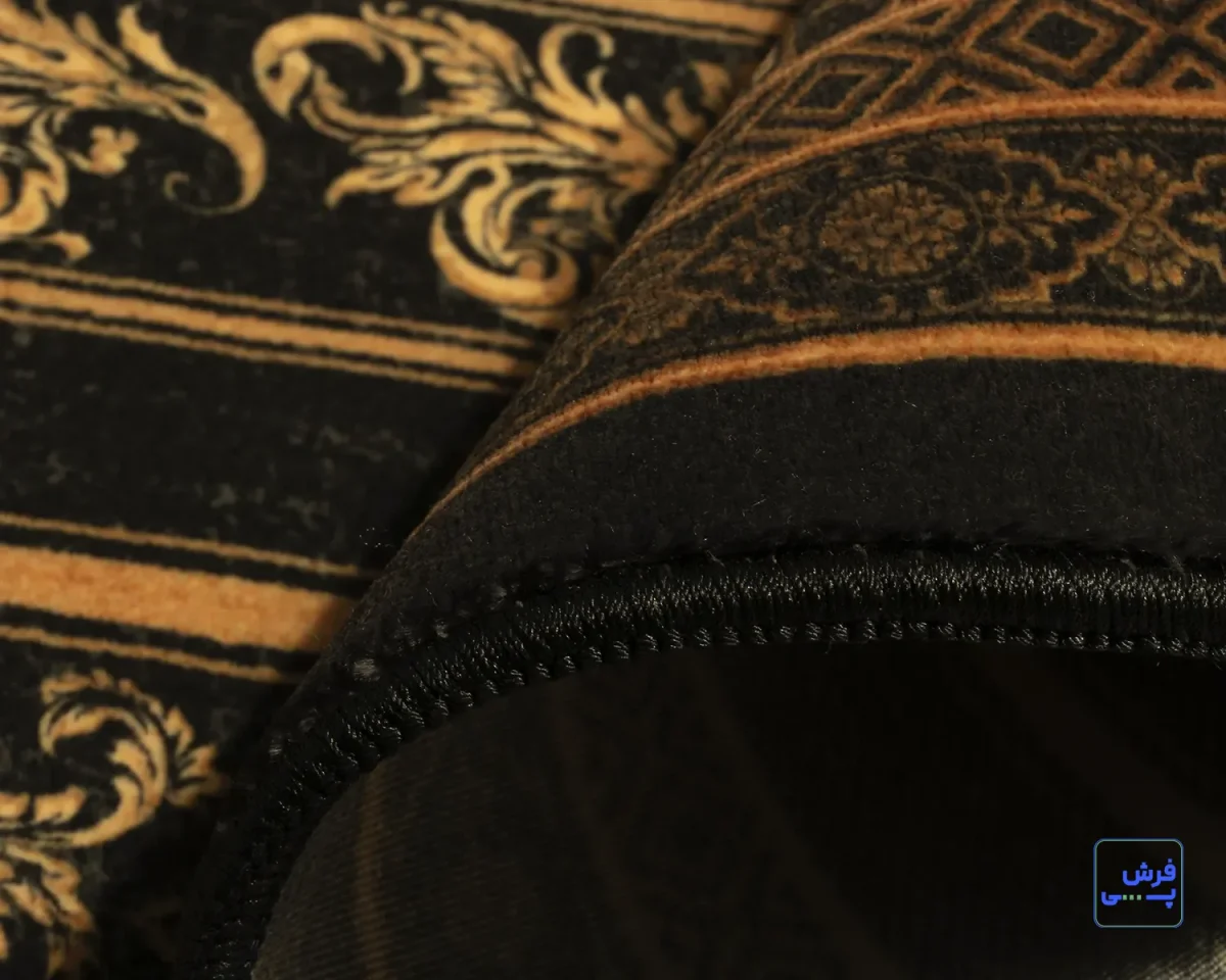 خرید قسطی |  فرش ابریشم ماشینی D1060 ذغالی طلایی