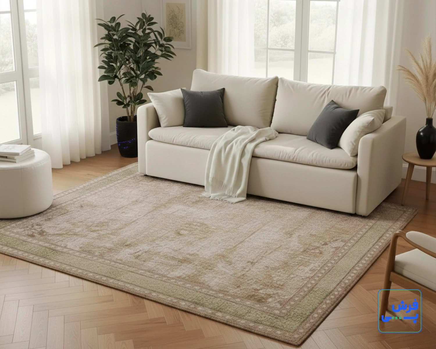 flora-L8-3.webp خرید قسطی | فرش وینتیج 3303 نسکافهای کرم حاشیه سبز