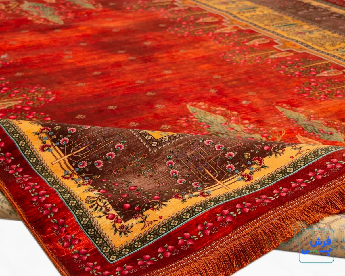 t-1059-7.webp خرید قسطی | فرش ابریشم ماشینی T1059 لاکی نخودی