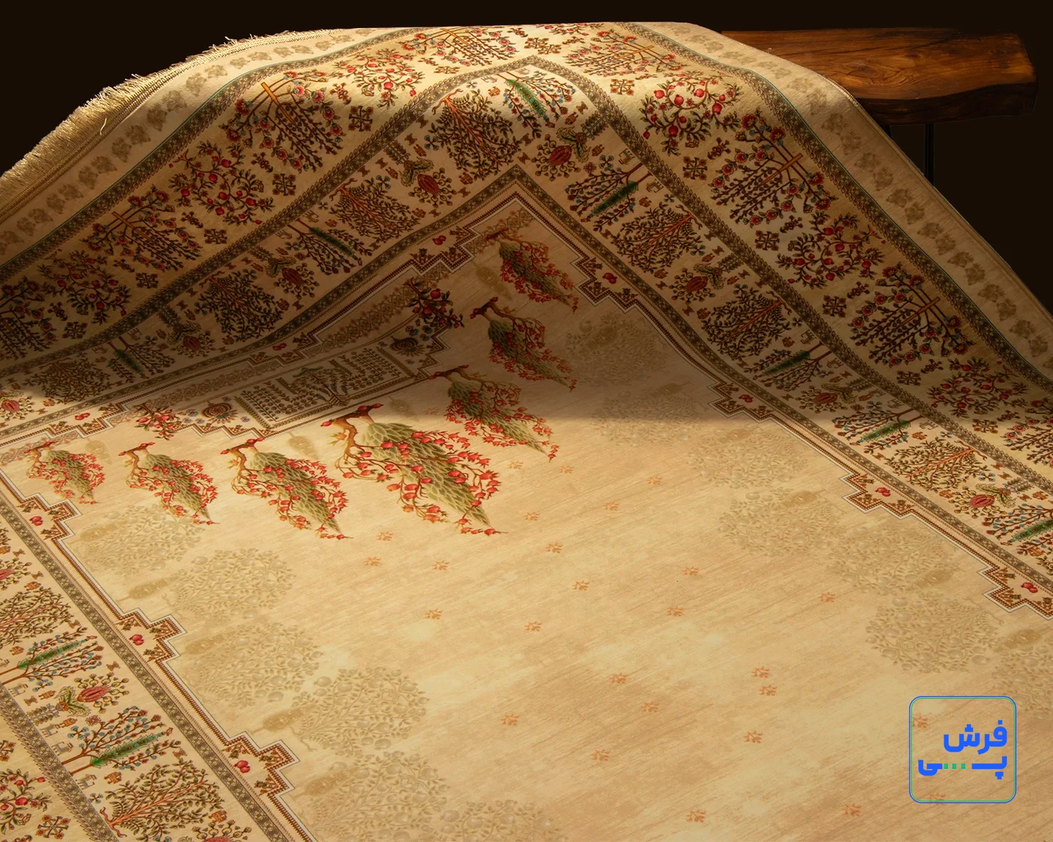 خرید قسطی |  فرش ابریشم ماشینی T1063 کرم