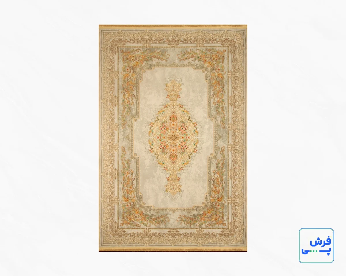 خرید قسطی |  فرش ابریشم ماشینی T1082 کرم طوسی