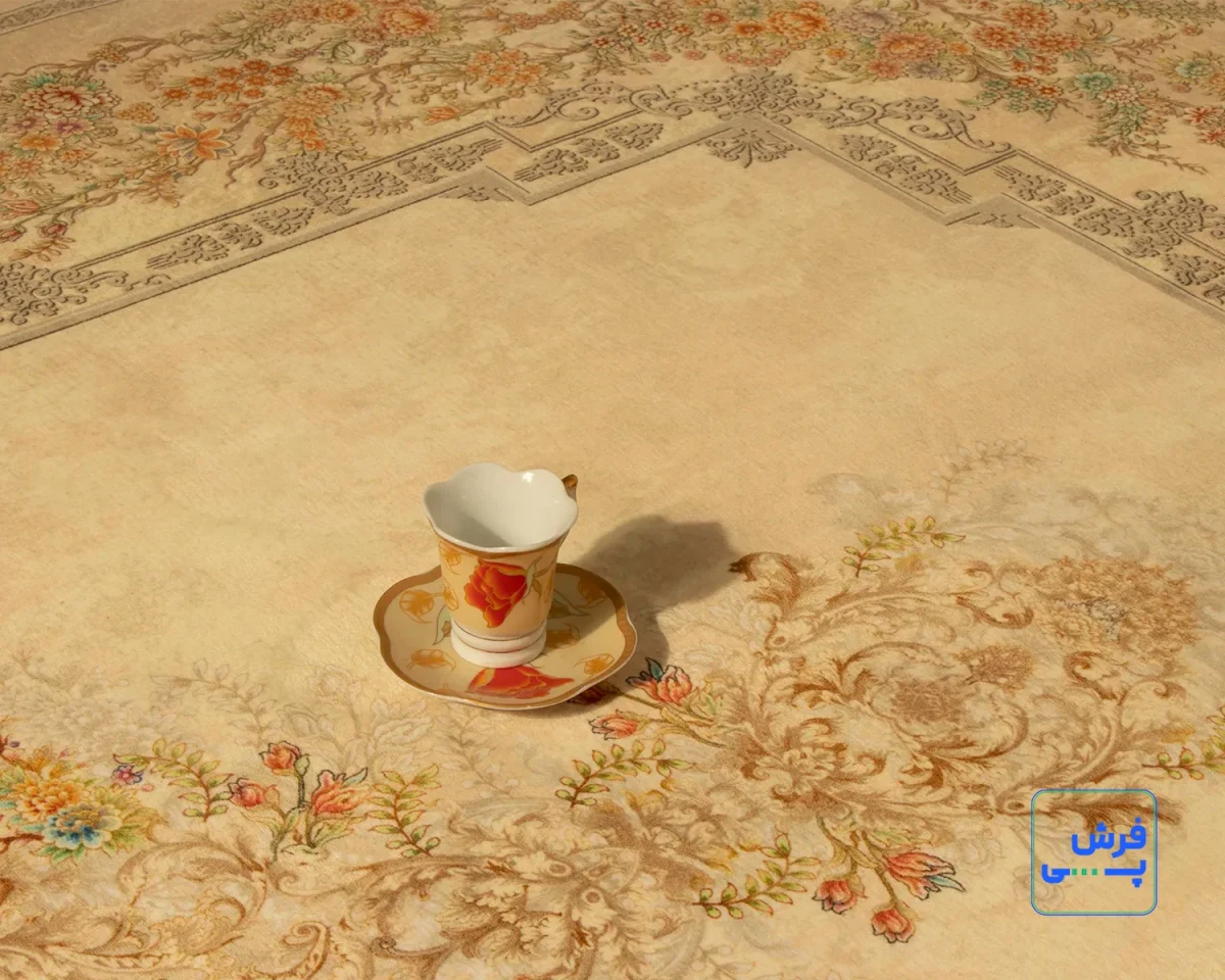 خرید قسطی |  فرش ابریشم ماشینی T1084 کرم