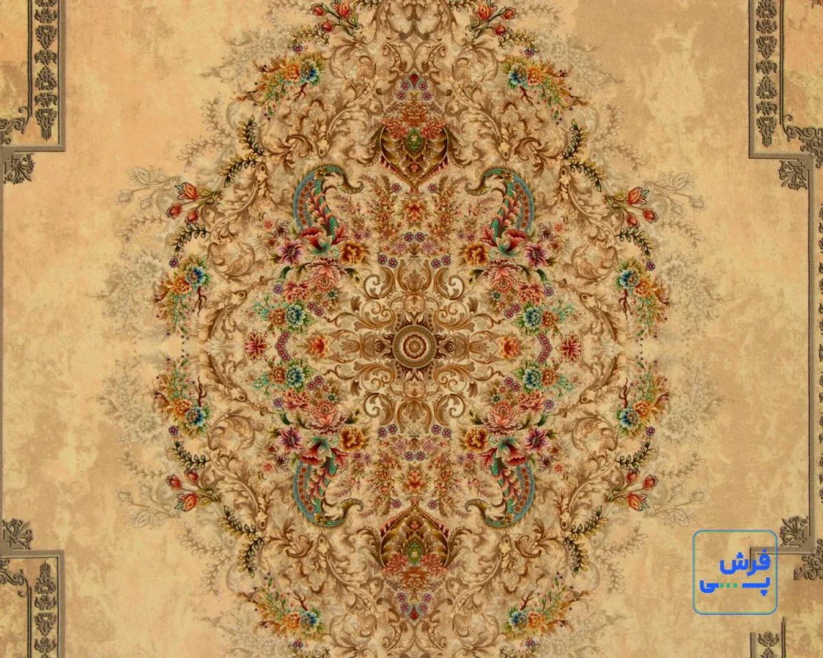 خرید قسطی |  فرش ابریشم ماشینی T1084 کرم