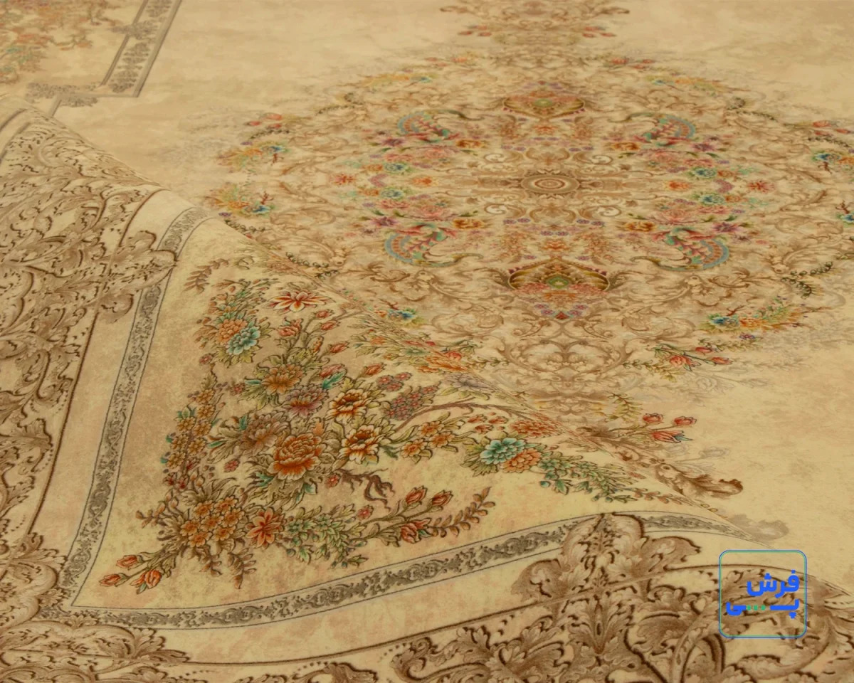 خرید قسطی |  فرش ابریشم ماشینی T1084 کرم