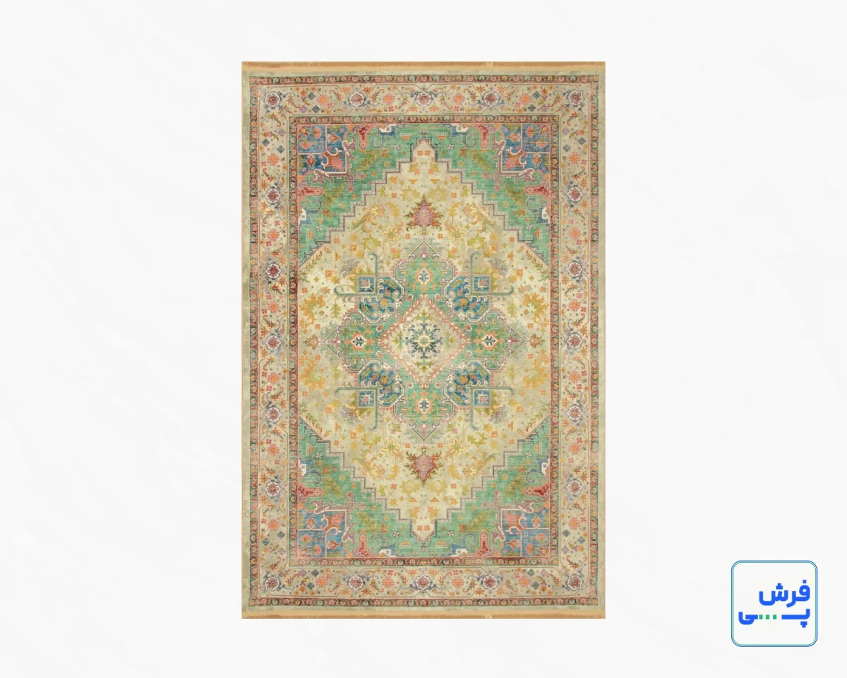 خرید قسطی |  فرش ابریشم ماشینی T1091 کرم سبز