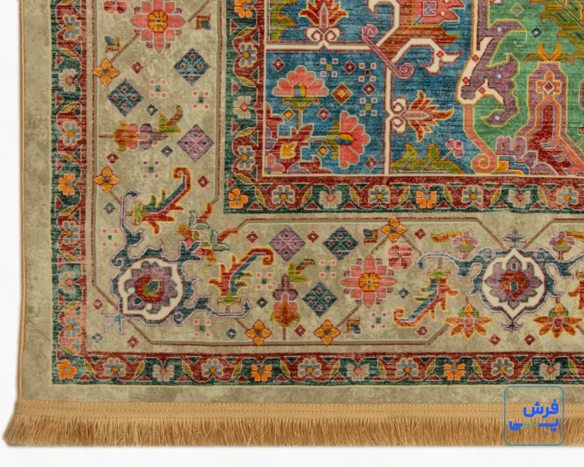 خرید قسطی |  فرش ابریشم ماشینی T1091 کرم سبز