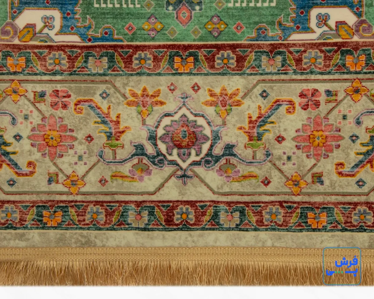 خرید قسطی |  فرش ابریشم ماشینی T1091 کرم سبز