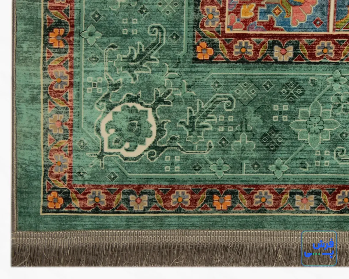 خرید قسطی |  فرش ابریشم ماشینی T1092 فیروزه‌ای